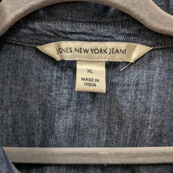Jones New York Denim Shirt XL Dark Wash Casual Button-Up - Picture 7 of 8